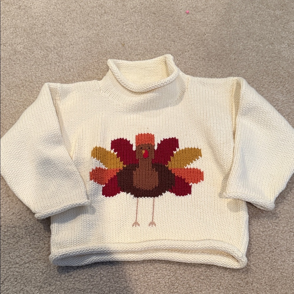 Kids Cream Turkey roll neck Sweater